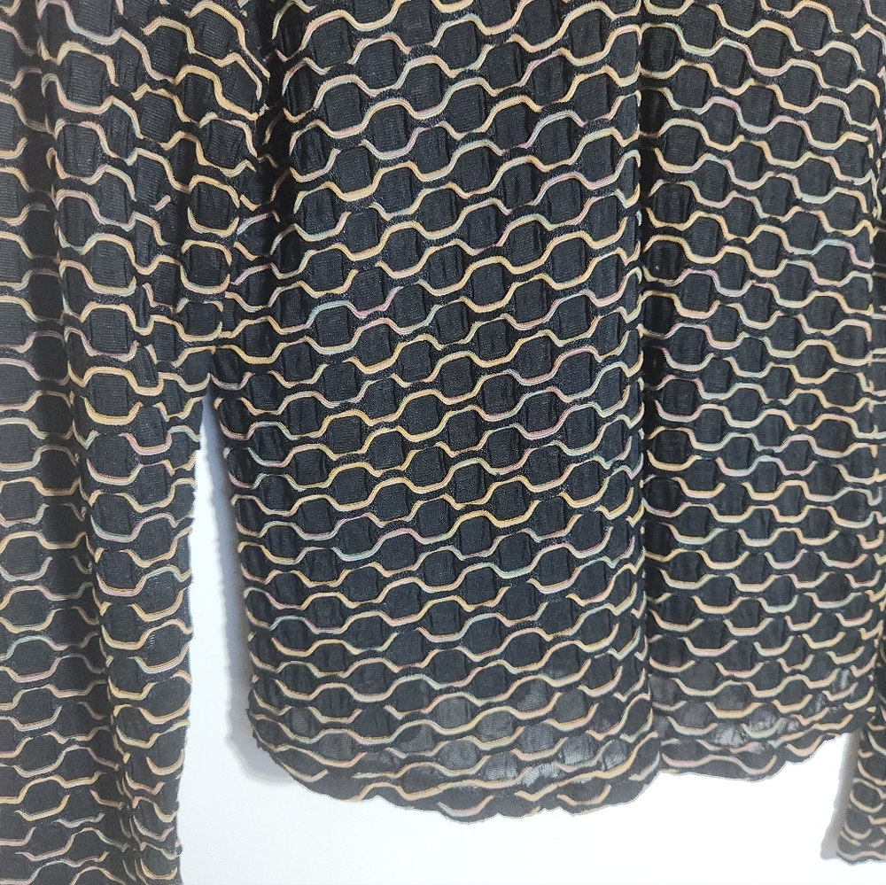 Andria Lieu Collection Quarter Zip Blouse Black Multi Textured Sheer M - Picture 4 of 9